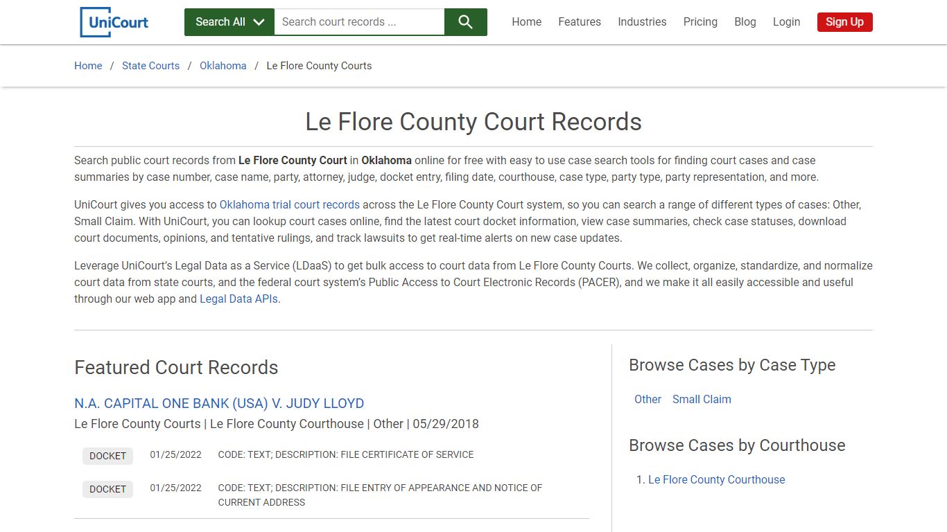 Le Flore County Court Records | Oklahoma | UniCourt