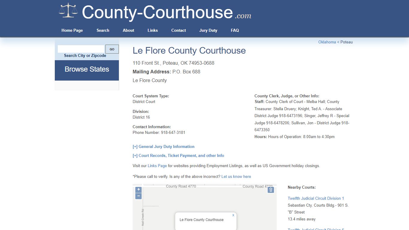 Le Flore County Courthouse in Poteau, OK - Court Information